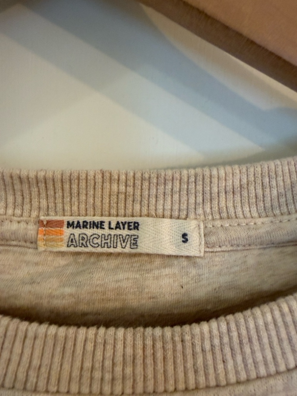 Marine Layer Cream Sweatshirt with Red, Peach, Navy & Pink Stripes - Picture 2 of 3